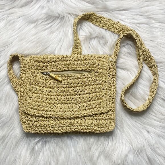 Handbags - Wicker Boho Hobo Crossbody Bag Purse Yellow